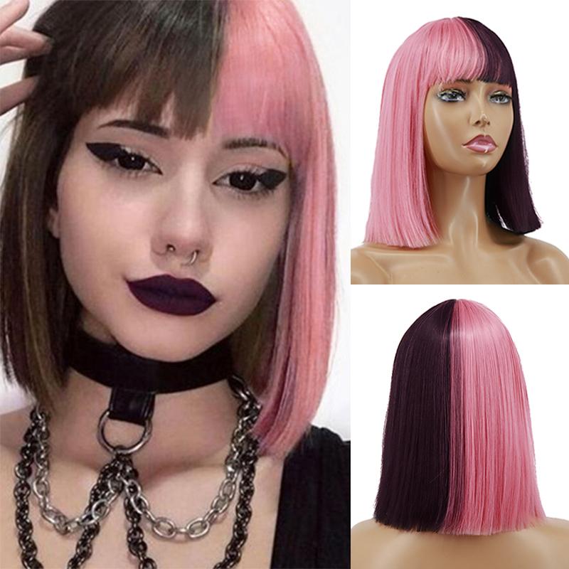 MISS WIG Женский короткий полужелтый черный прямой парик Боб с челкой, парик из синтетического волокна для женщин, повседневная одежда для косплея