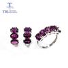 925 Sterling Silver 9ct Natural Rhodolite Garnet Jewelry Set Rhodolite Top Quality Oval 5*7mm Gemstone Clasp Earring Ring