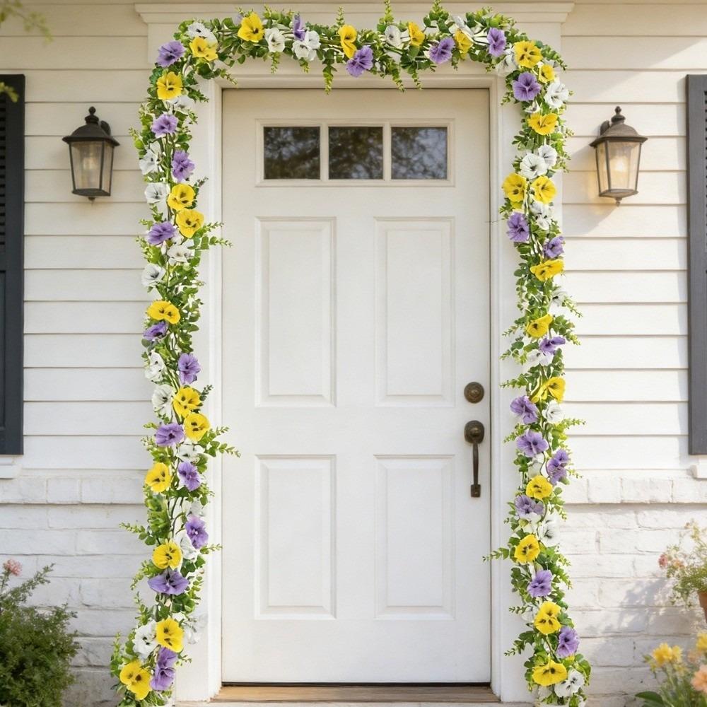 Hanging Flower Wreath Eucalyptus Leaf Garland UV Resistant Pansy Eucalyptus Vines  Garden Decor