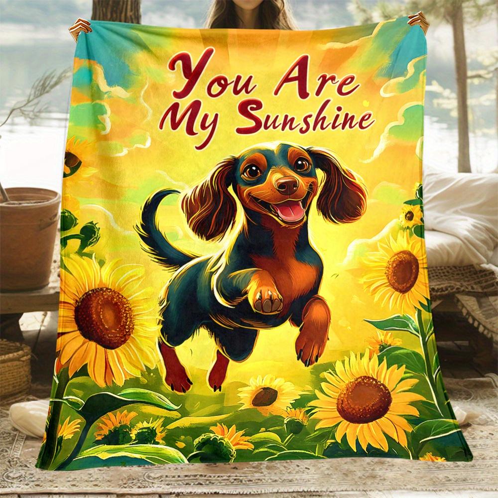 1pc ou Are My Sunshine Dachshund Blanket Flannel Sunflower Design Happy Dog Art Gift for Dog Lovers Cozy Home Decor