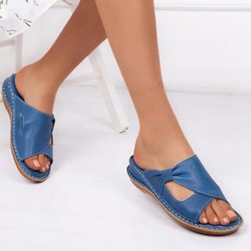 Large Size Flat-bottomed Slippers Summer New Hollow Fish Mouth Cool Slippers Wedge Heel One-word Slippers