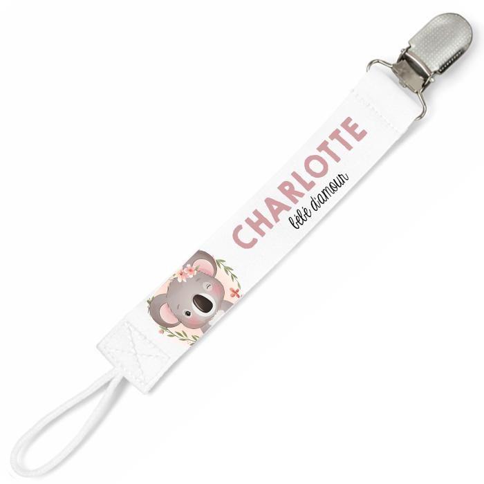 Planetee Attache tétine pour prénom CHARLOTTE bébé d'amour Koala | Attache sucette cadeau naissance