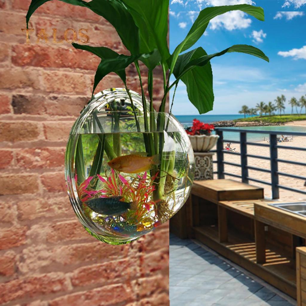 Creative Wall Mounted Clear Acrylic Round Fish Tank Flower Pot Vase Home Decor Decoration