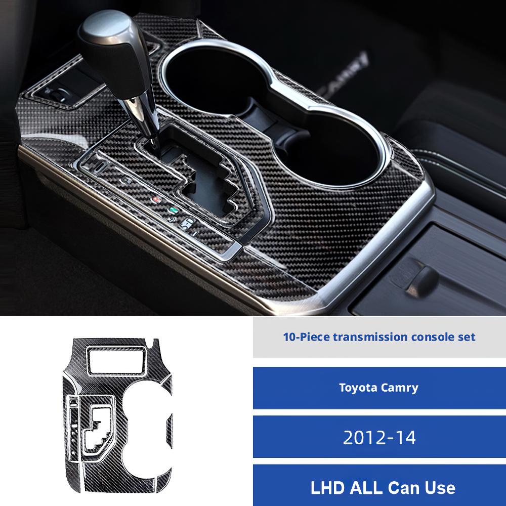 For Toyota Camry 2012-2014 LHD Center Console Gear Shift Panel Black Carbon Fiber Trim Cover Interior Accessories Upgrade Kit