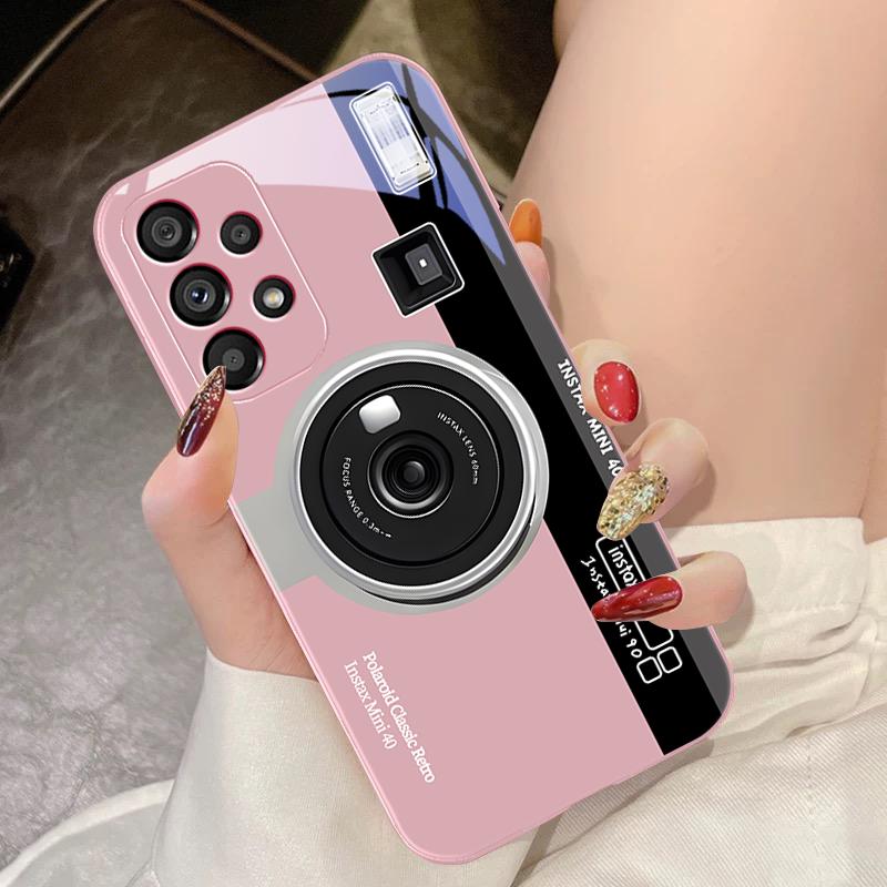 Закаленное Стекло Чехол Для Телефона Для Samsung Galaxy S10 4G S20 11E 30 S21 21Fe 22 Pro S23 Ultra 5G S8 S9 Ретро Камера Зеленый Розовый