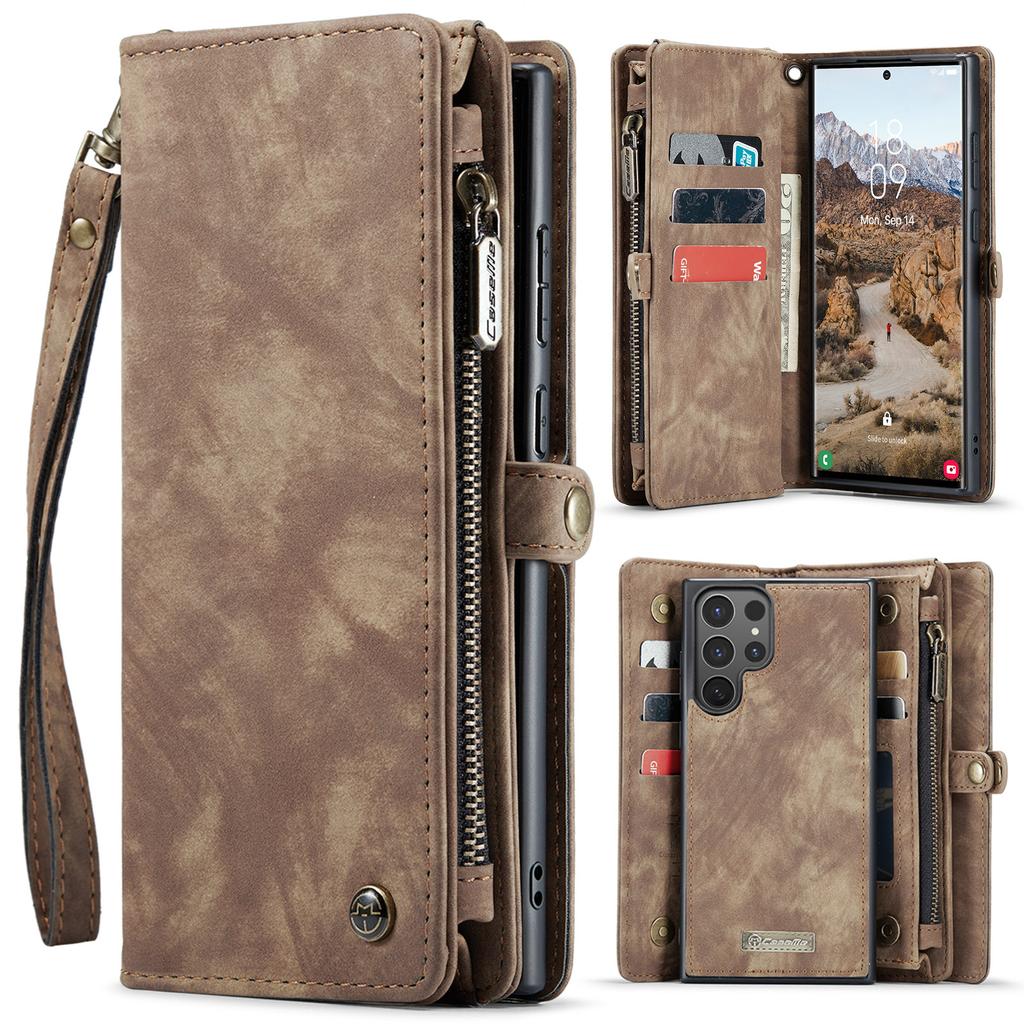 Чехлы CASEME 008 для телефона Samsung Galaxy S26 Ultra, кожаная обложка со съемным кошельком и ремешком