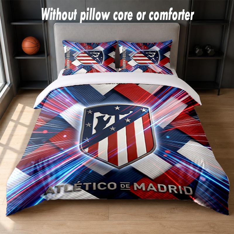 Atletico Madrid Design Bed Bedding Set 1 Duvet Cover + 2 Pillowcases Soft Breathable Household Bed Linens