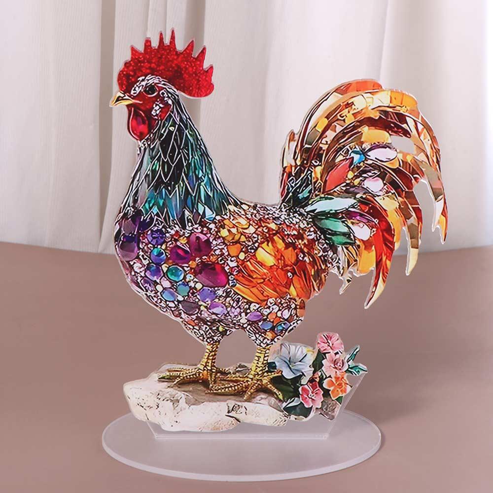 Creative Animal Statue Ornament 2D Flat Miniatures Figurine Sculpture Rooster Ornament Cabinet