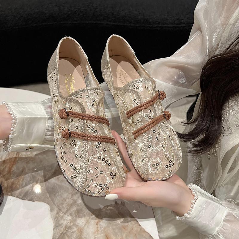 Женские сетчатые дышащие босоножки без застежек с круглым носком и пайетками, повседневная, модная, изящная и утягивающая женская обувь