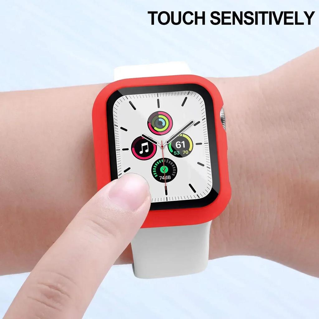 Sport band+Glass+Case For Apple Watch bands 44mm 40mm 45mm 41mm 38mm 42mm Silicone bracelet iWatch series 8 9 7 6 5 4 3 SE strap 3