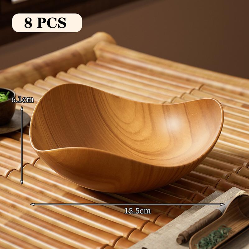 4/8PCS Wood Grain Plastic Bowl - Multifunctional Salad Fruit Candy Container For Party Gathering Table Supplies