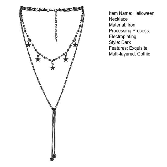 Готическое ожерелье женское ожерелье на Хэллоуин кулон в виде черной луны с многослойными металлическими цепочками бусинами ожерелье-чокер с летучей мышью для костюма для косплея