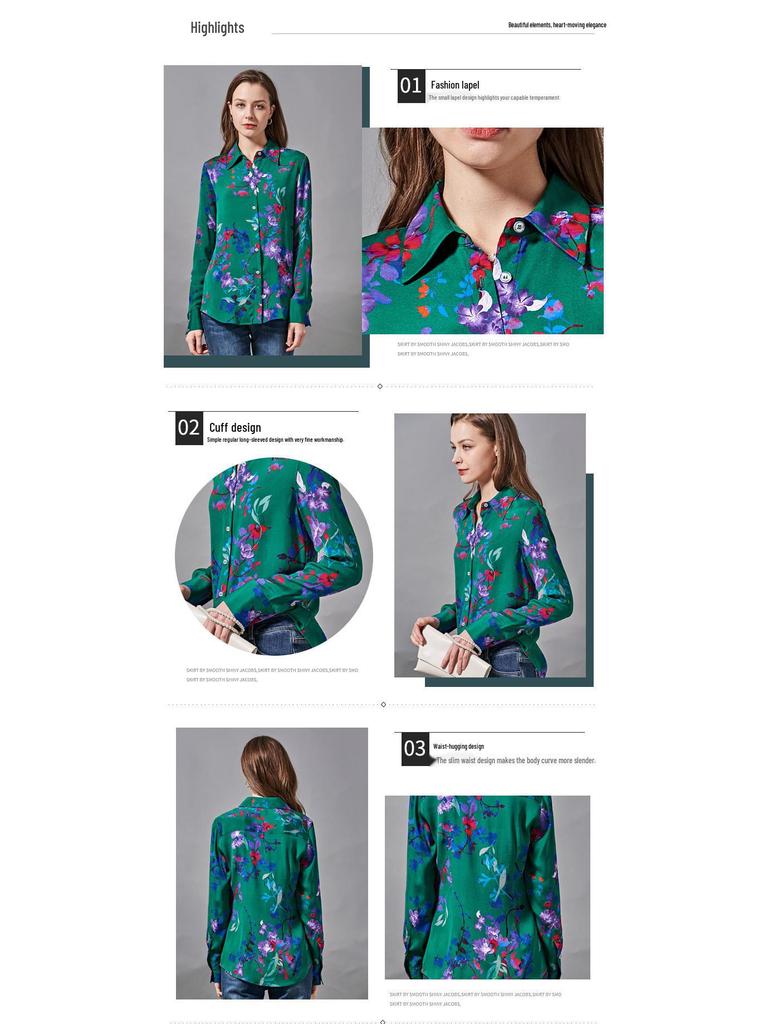 Женская рубашка с лацканами из эластичного шелка с принтом Ханчжоу