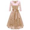 Women's Fashion Vintage V-Neck Long Sleeve Lace  Retro Slim Evening Dress