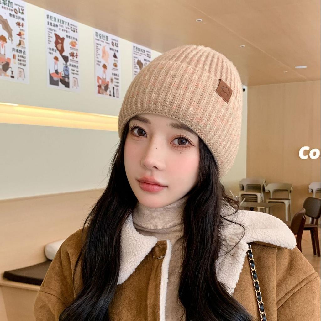 Korean Version of Winter Hat for Women's Thickened Ear Protection Solid Color Knitted Hat Outdoor Warm Cold Yarn Pullover Cold Hat