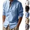 Spring and Summer Linen Shirt Long-sleeved Stand-up Collar Breathable Casual Chinese Pocket Shirt Men