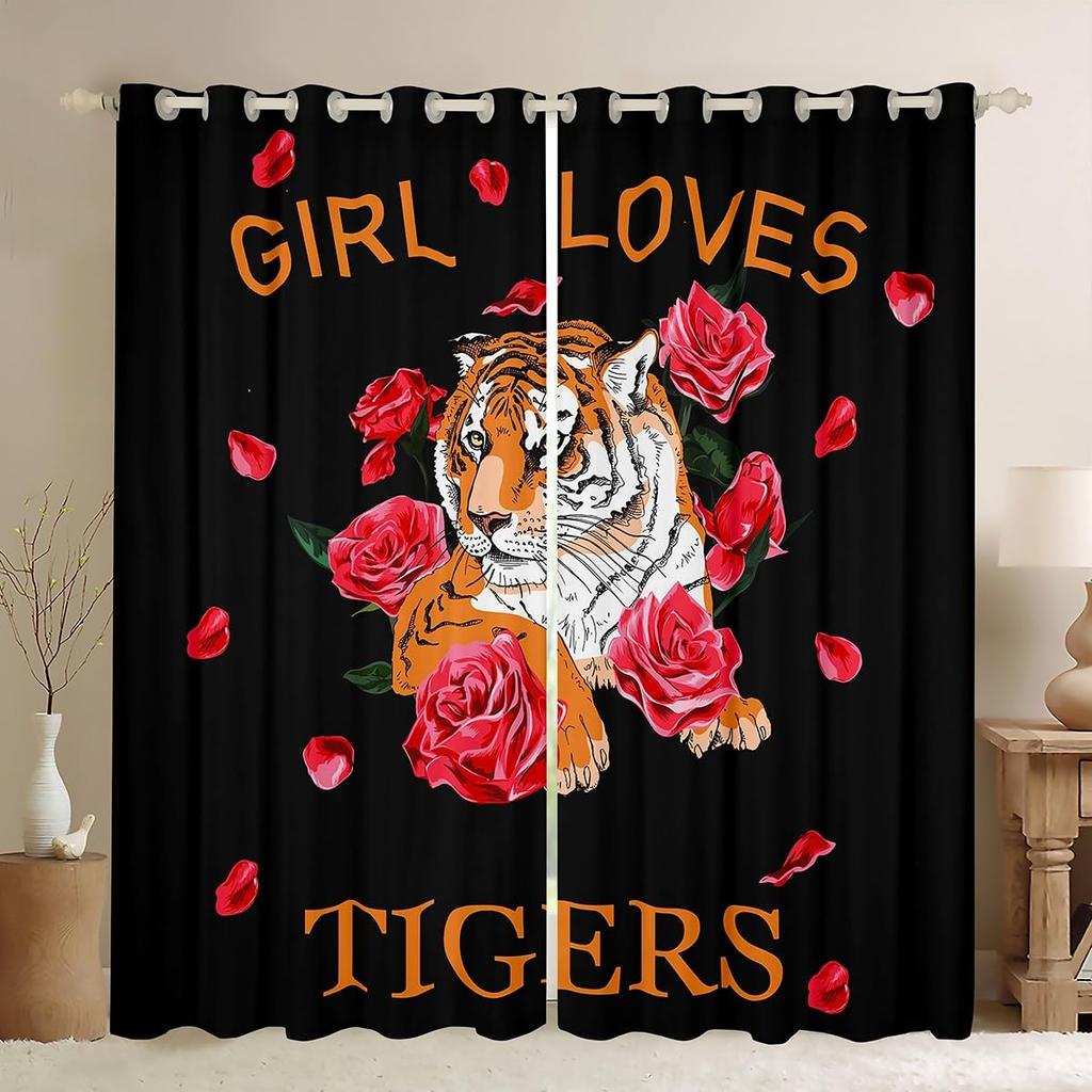 Cute Tiger Blackout Curtains Kawaii Wild Animal Drapes for Children Boys Girls Bedroom Living Room Print Window Dreapes 2 Panels