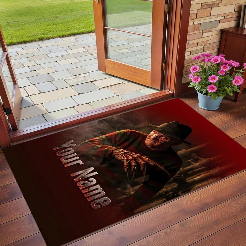 Crystal Velvet Rug Custom Name Text, Soft Non Slip Floor Mat Home DecorA Nightmare on Elm Street Freddy Krueger