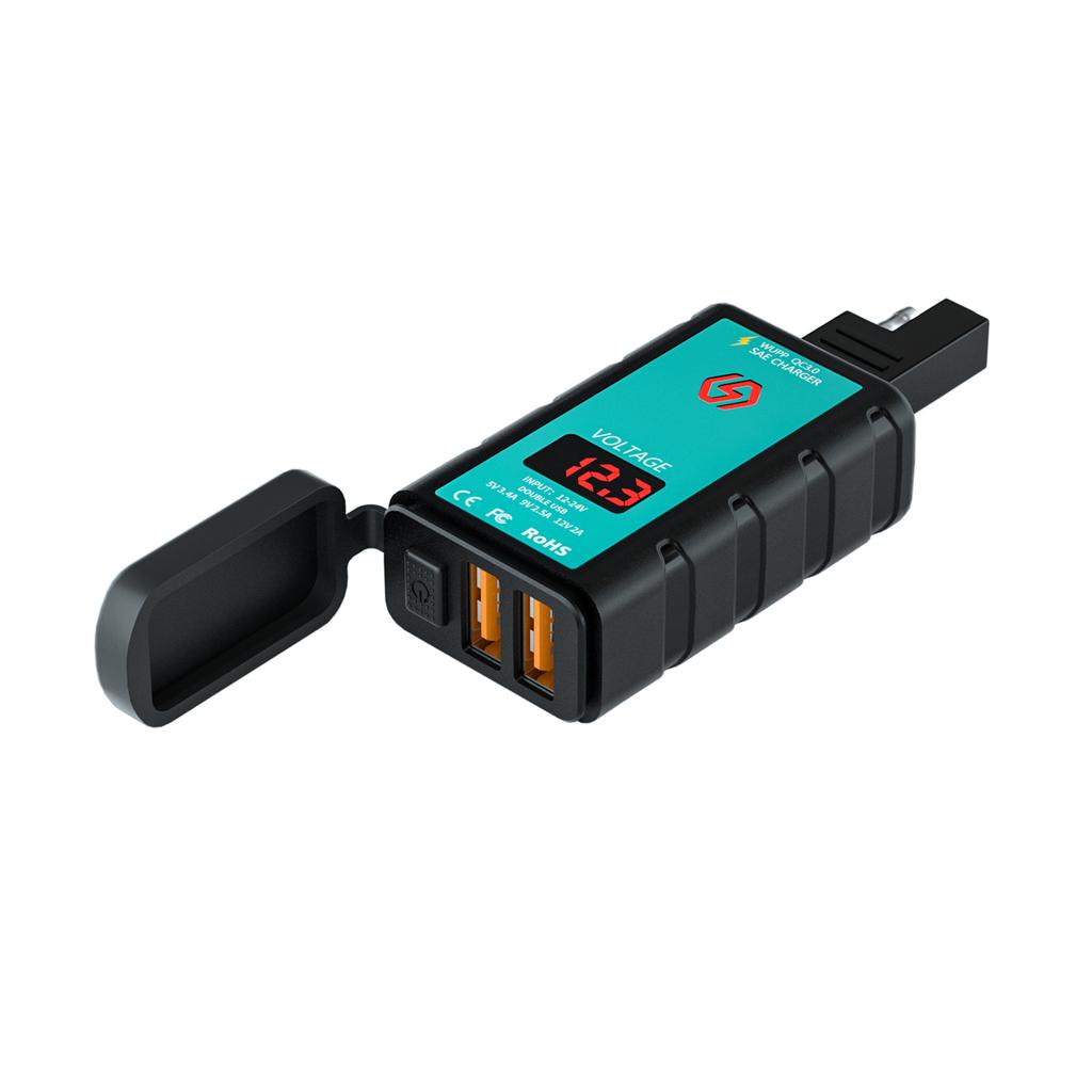 Мотоциклетное зарядное устройство с двумя USB-портами, DC12-24V Универсальное зарядное устройство на руль Мотоциклетное зарядное устройство для телефона с USB-портом для езды Мотоциклетное зарядное устройство для мобильного телефона с USB-портом