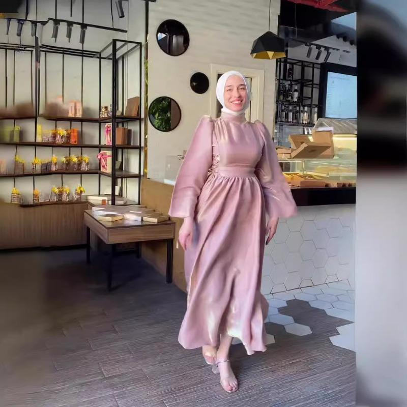 Атласные длинные платья с рукавами-фонариками и длинными рукавами с тонкими завязками