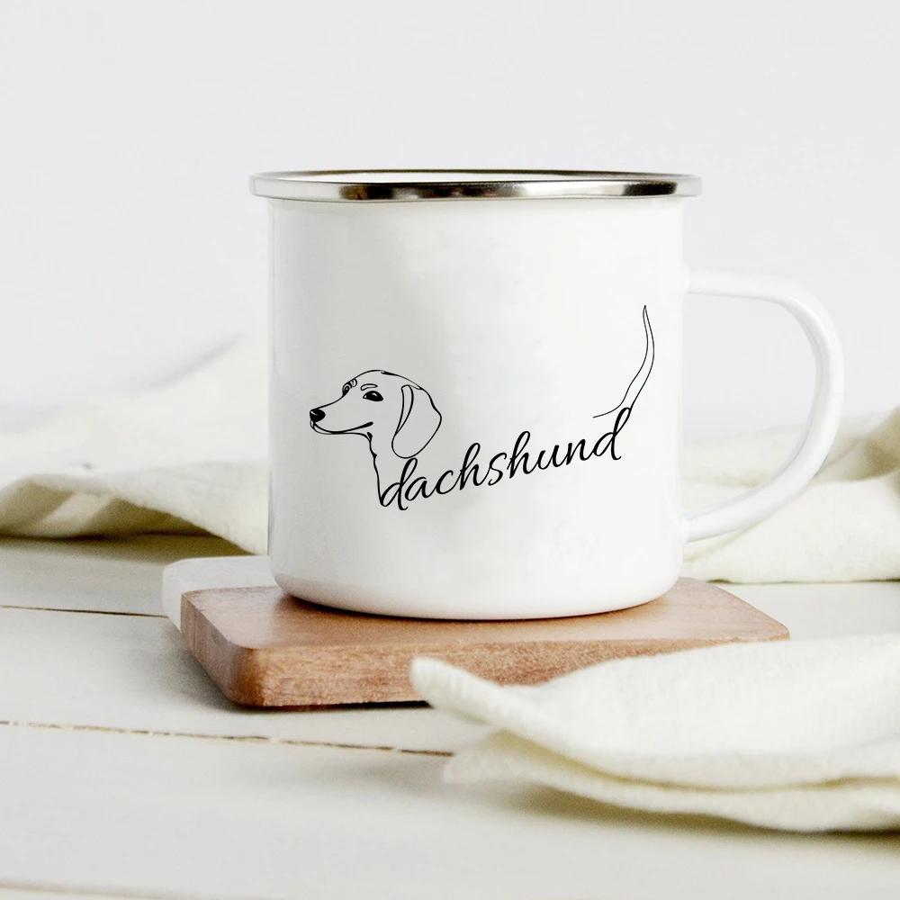 Peace Love Dogs Print Креативные эмалевые кофейные кружки с изображением мультяшных такс Собачьи лапки для вечеринок Пиво Сок Молоко Чашки Подарки на день рождения другу