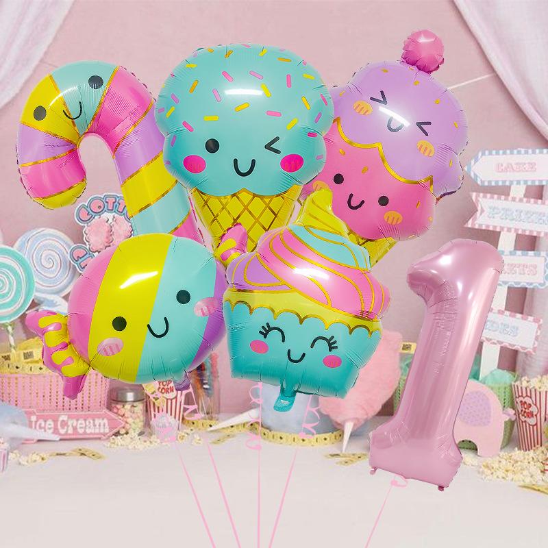New Cute Candy Ice Cream Balloon Set Children'S Birthday Decoration Scene Arrangement Aluminum Mold Balloon Supplies