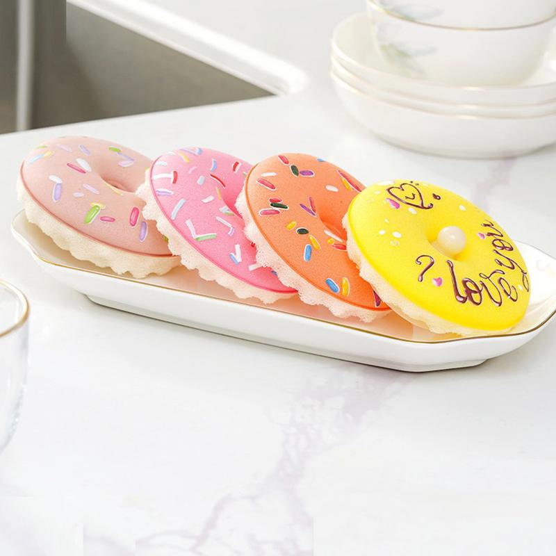 Kitchen Dishwashing Sponge, Odorless Doughnut Sponge Set, with Suction Cup for Quick Draining Dishwashing Brush, Suitable for Kitchen Cleaning
