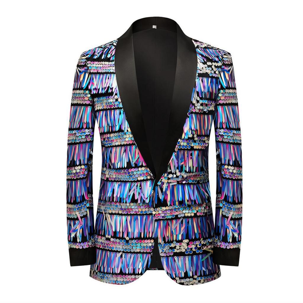Мужской роскошный пиджак с пайетками и кисточками, сценический костюм для певца