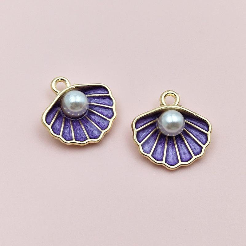 Alloy Color Oil Drop Scallop Pearl Pendant Charm for DIY Necklace and Bracelet Jewelry
