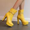Большие размеры 49 50 женские панк-сапоги с заклепками и пряжками ярко-желтые темно-синие супер-высокие каблуки на платформе женские туфли