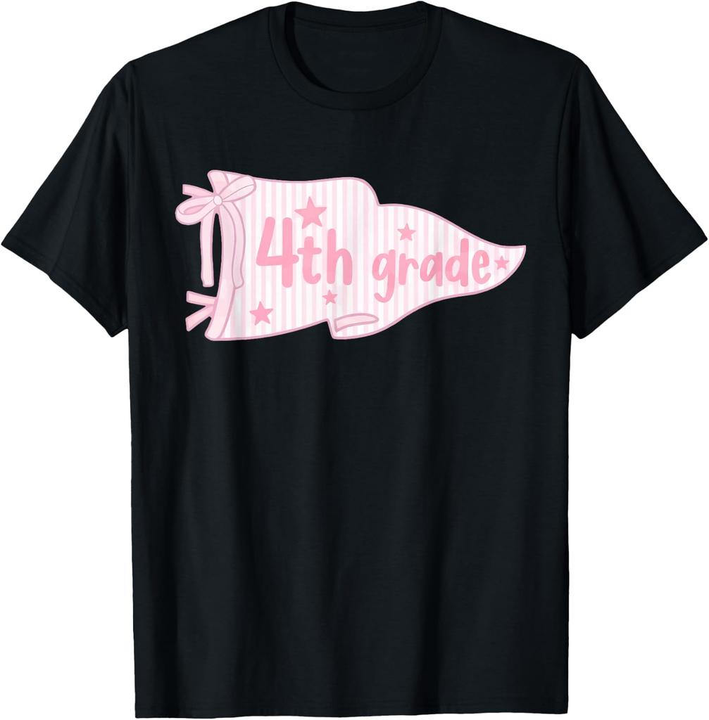 Retro Coquette Pennant Flag 4th Grade Teacher Back to School T-Shirt