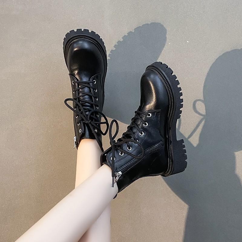 Martin Boots Women's British Wind Locomotive Thick-soled Spring and Autumn Thin Single Boots New Velvet Winter Sweet and Cool Short Boots