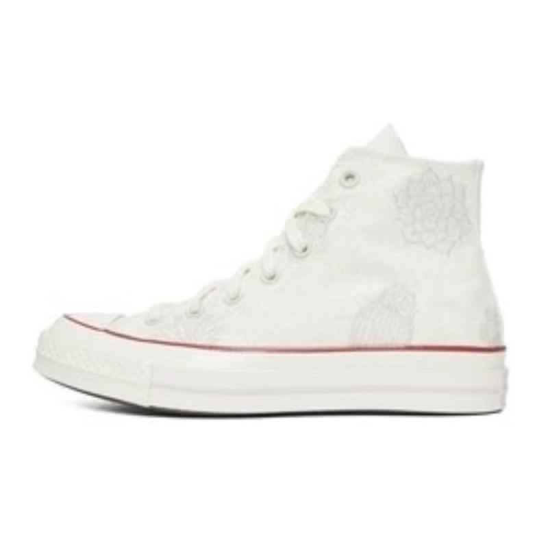 Converse Chuck 70 Цветочная вышивка Удобные высокие парусиновые кеды Женские Молочно-белые