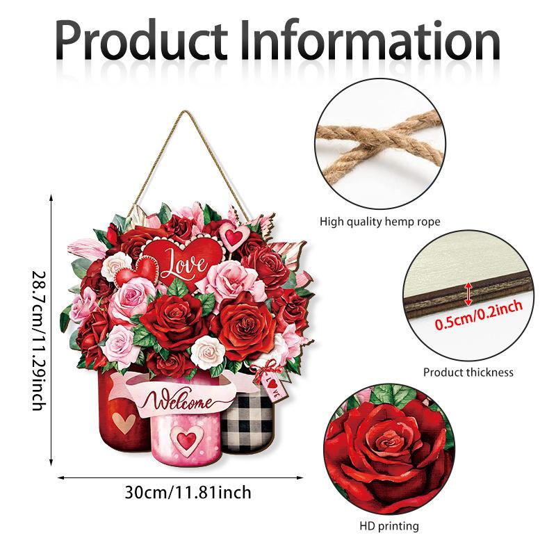 Cross-border explosion Valentine's Day heart-shaped house number pink heart-shaped wooden wall decoration wooden pendant love pendant