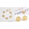Plum Blossom Metal Laser Five Leaf Flower Bracelet Necklace Earrings for Women Gift Fashion Stainless Steel Clover Jewelry Set
