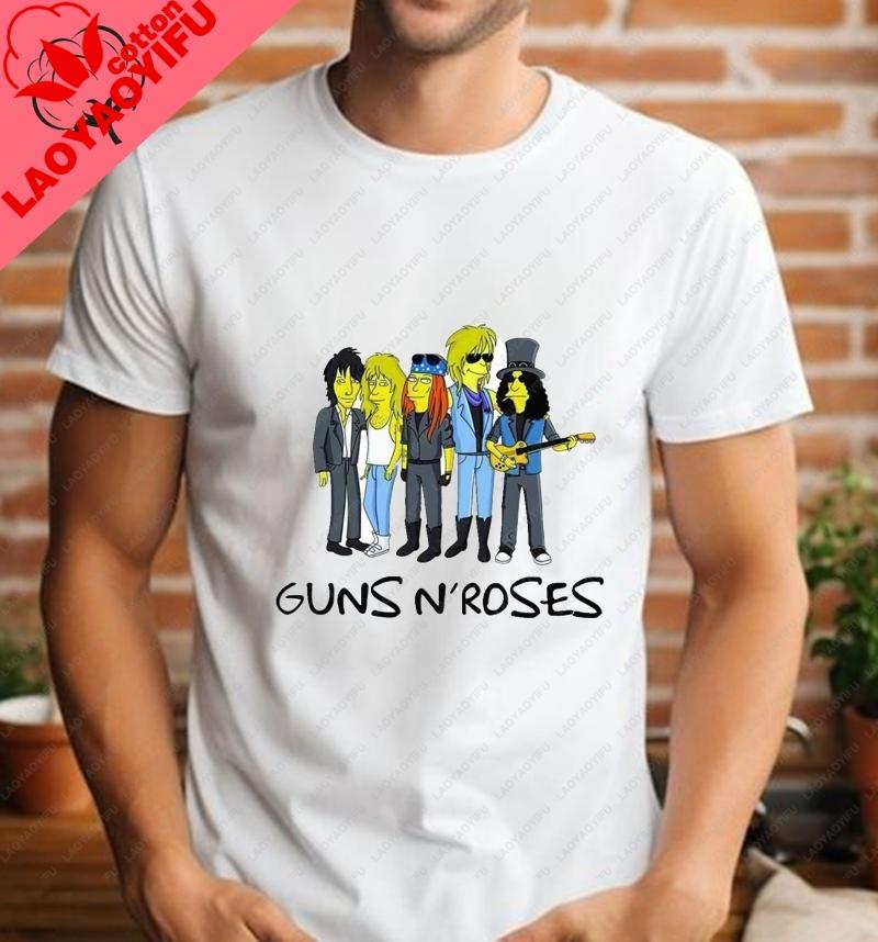 Guns N Roses Рок-группа Мода Ретро Свободные Футболки с коротким рукавом Летний Тренд Харадзюку Унисекс Футболки Оверсайз Футболки