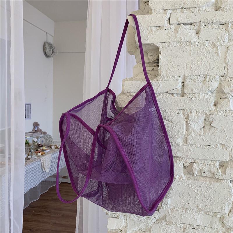 Mesh Hollow Out Tote Bag Women Trendy Women's Handbag Sandy Beach Shoulder Bag Large Capacity Canvas Shoping Girl Tote sac