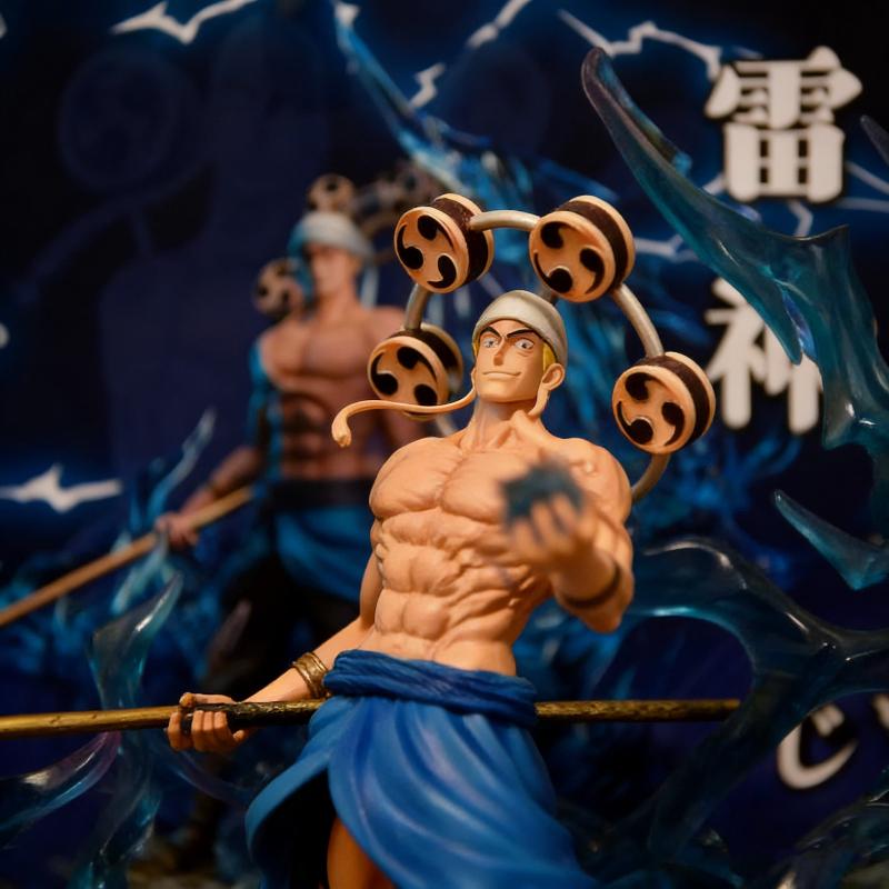 One Piece 38 см Громовержец Энель Аниме Фигурка Статуэтка с Двойной Головой Фигурка со Светом ПВХ Коллекционная Модель Игрушка Настольное Украшение Подарок