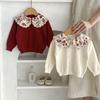 Spring and Autumn Clothing Baby Girl Sweater Baby Sweet Big Lace Collar Knitted Pullover Top Bottom Flower Sweater