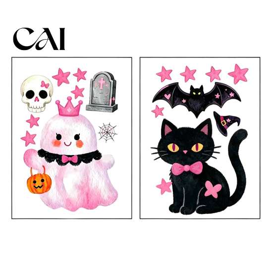 Removable Holiday Decor 2 Sheets Halloween Cartoon Ghost Window Cling, Spooky Decorative Decal Glass Sticker, Waterproof Static for Party Sticker