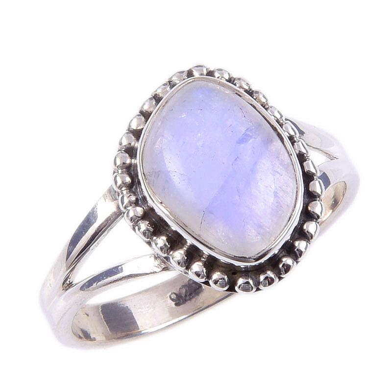 Натуральный Радужный Лунный Камень Драгоценный Камень Ручной Работы 925 Стерлинговое Серебро Кольцо Размер 6 u1e31