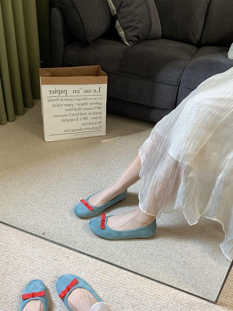 French Bow Ballet Shoes Fairy Versatile Round Head Gentle Flat Shoes 2025 Summer New