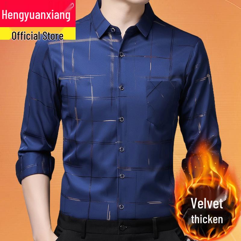 Hengyuanxiang Мужская осенняя клетчатая рубашка с длинным рукавом, не требующая глажки, в стиле кэжуал