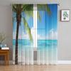 Beach Coconut Palm Tree Sheer Curtains for Living Room Decoration Window Curtains for Kitchen Tulle Voile Organza Curtains