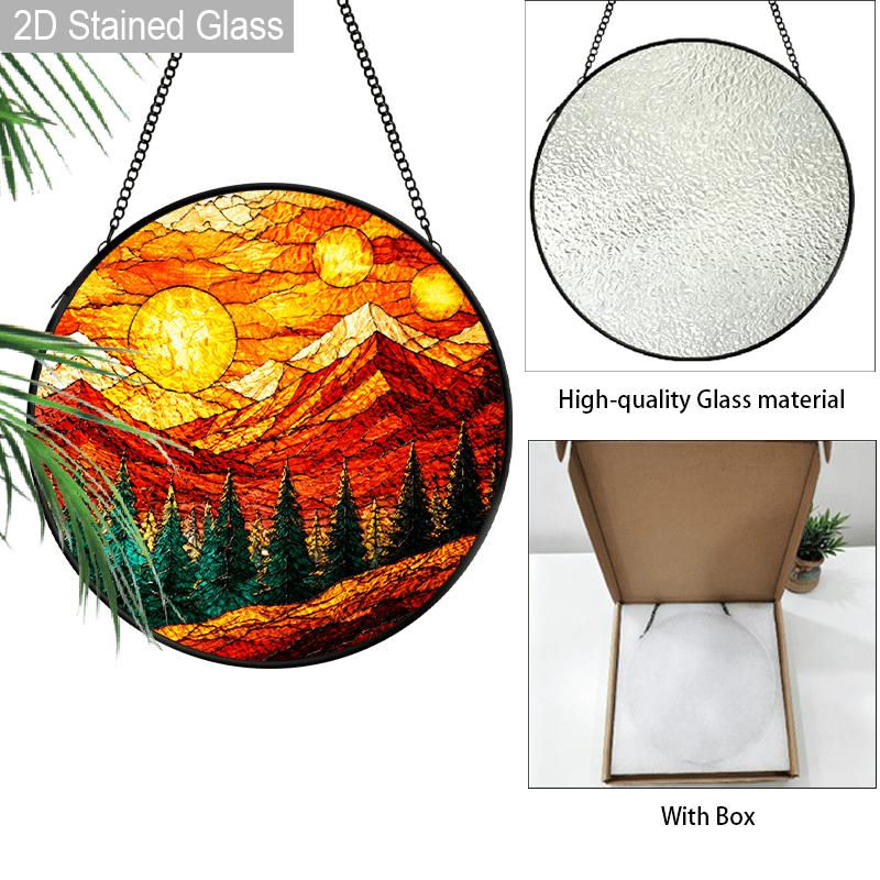 1pc 2D Flat Landscape Stained Glass Suncatcher, 6.3/7.87 Inch Forest Sun Suncatcher Stained Glass Window Hanging, Decorative Suncatchers Home Garden