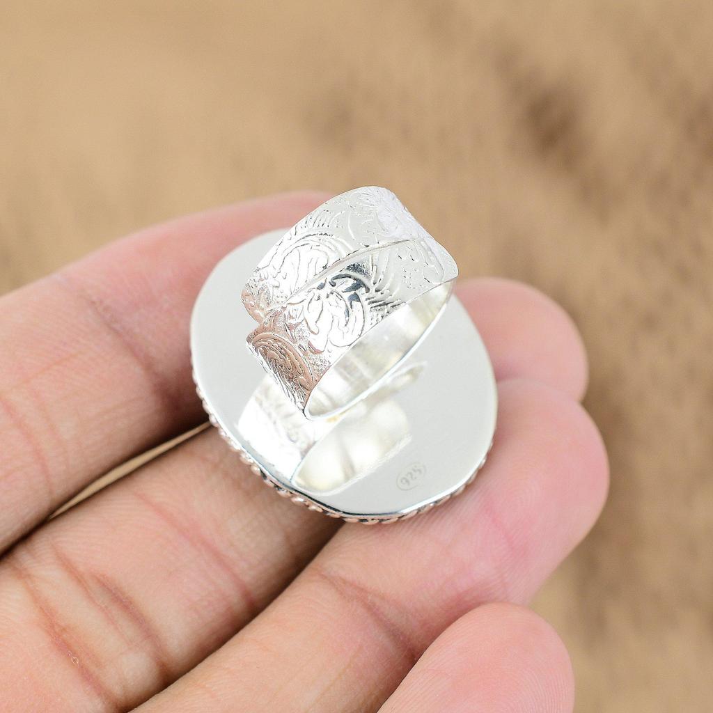 Sterling Silver Round Natural Labradorite Unique Multi Stone Trendy Ring Jewelry