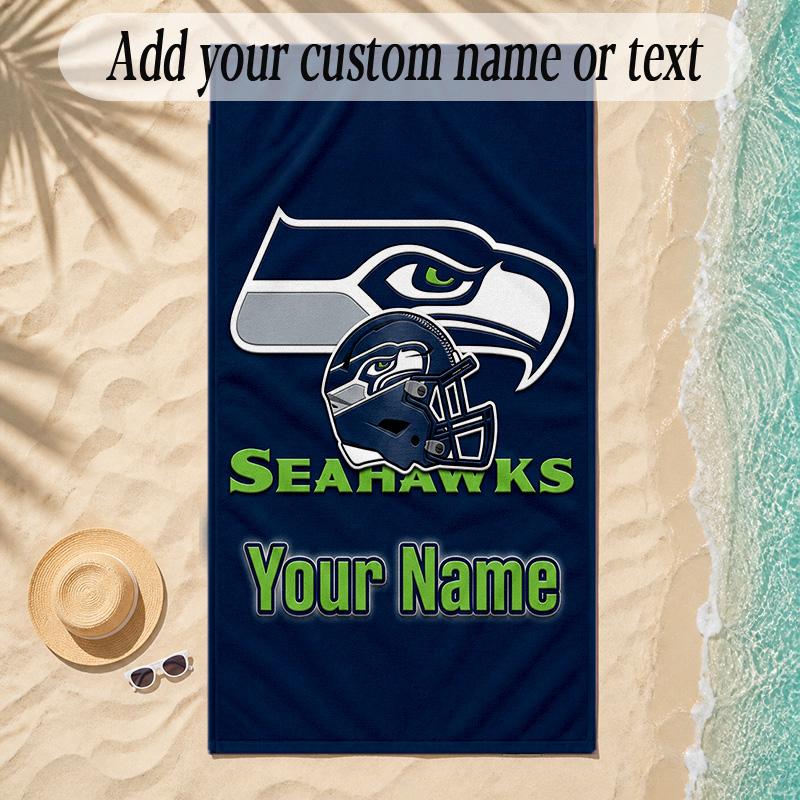 Beach TowelSeattle Seahawks Custom Name Text Personalized Soft Towel for Beach Pool Indoor Home Decor Gift