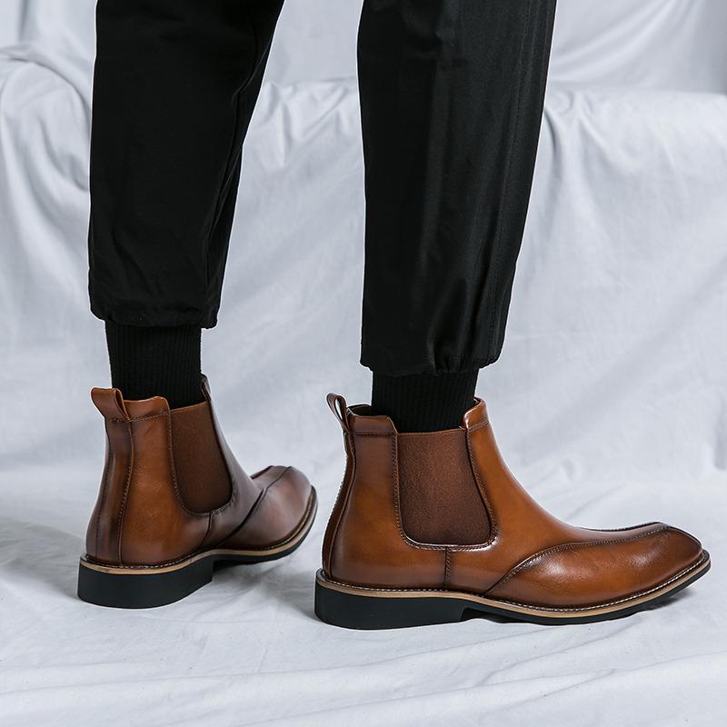Высокие роскошные мужские туфли с острым носком, повседневные деловые туфли из кожи, мужские ботинки челси без застежек, мужские ботинки Zapatos De Vestir Hombre