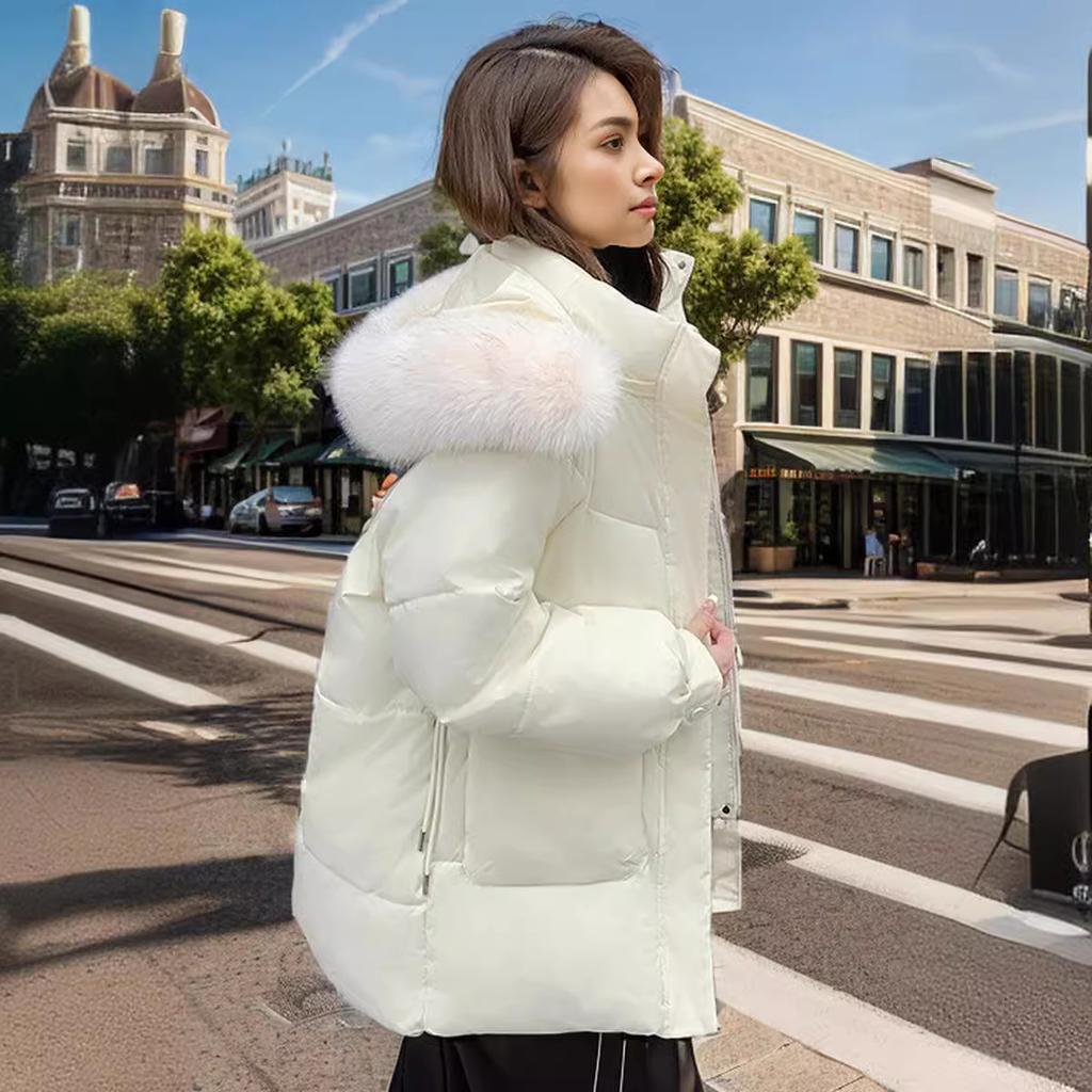 Зимняя Новая Свободная и Тонкая Короткая Одежда Большой Меховой Воротник Утолщенная Хлопковая Одежда Куртка Женская