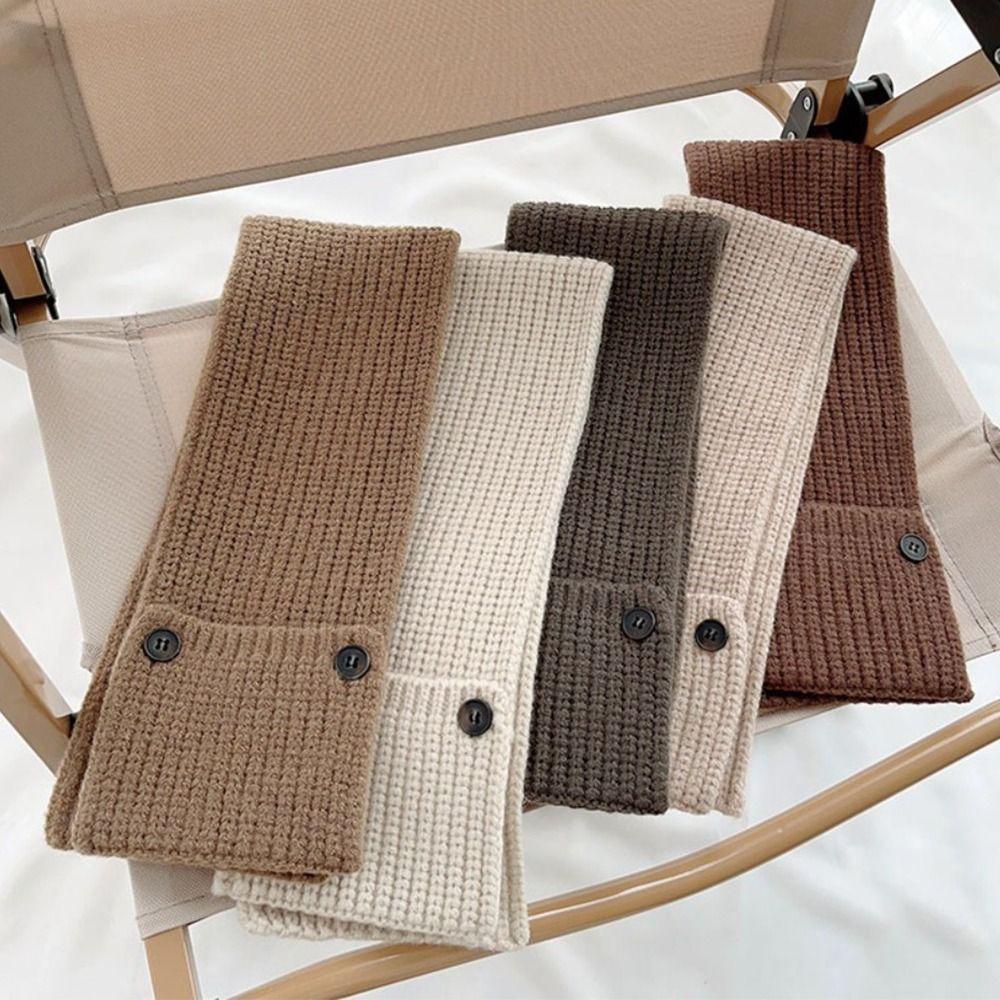 Пуговицы Вязаный Шарф Шерстяной Шарф на Шею Защита Шеи Шаль Перекрестный Шарф Девочки